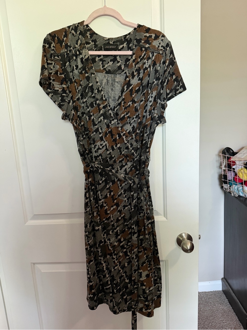 Lane Bryant Olive, Brown & Black Printed Wrap Dress